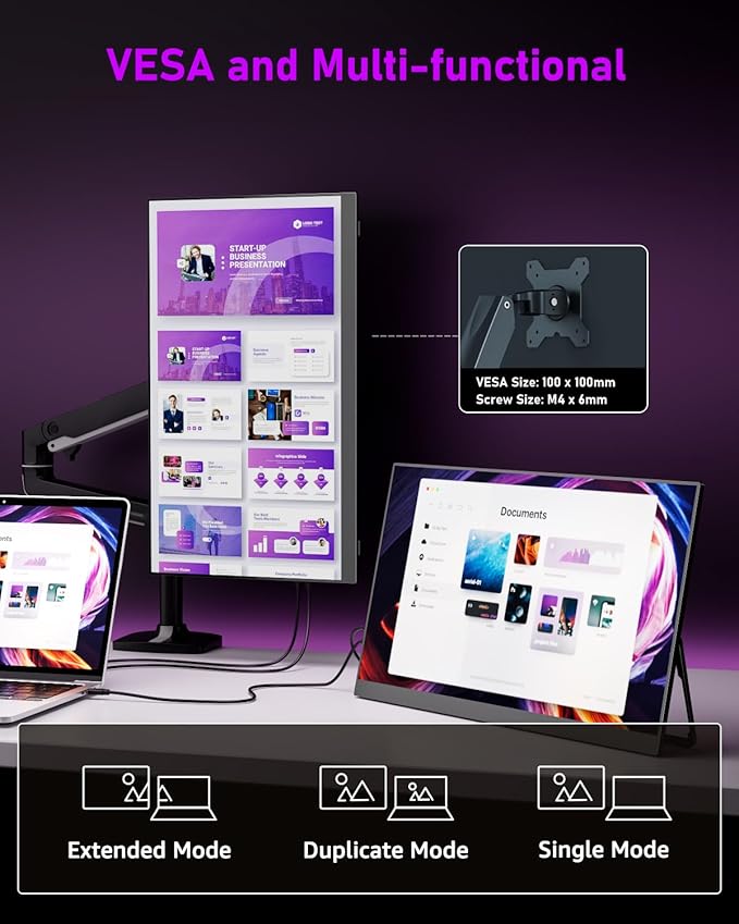 Yodoit Portable Monitor for Laptop 23.8 4K UHD Travel Gaming Monitor Screen IPS Display with USB Type C Port and Built-in Speakers with Cover Monitor Compatible with PC Xbox Black