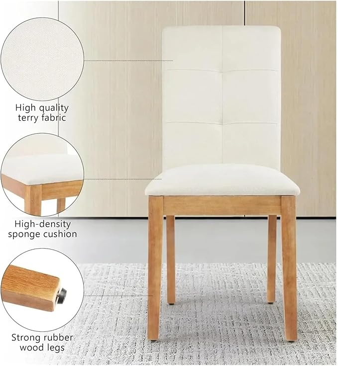 Adjustable Office Computer Chair with Armrest 1pcs No Armrests Upholstered Fabric Dining Room Chairs with Rubberwood Legs(Beige)
