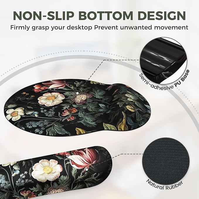 iCasso Desk Cover Mat 4in1 Floral Large Mouse Pad with Wrist Rest Desk Matt for Desktop Anti-Slip XXL Big Computer Ergonomic Mousepad with Wrist Support for Keyboard and Mouse (Elegant Flowers)
