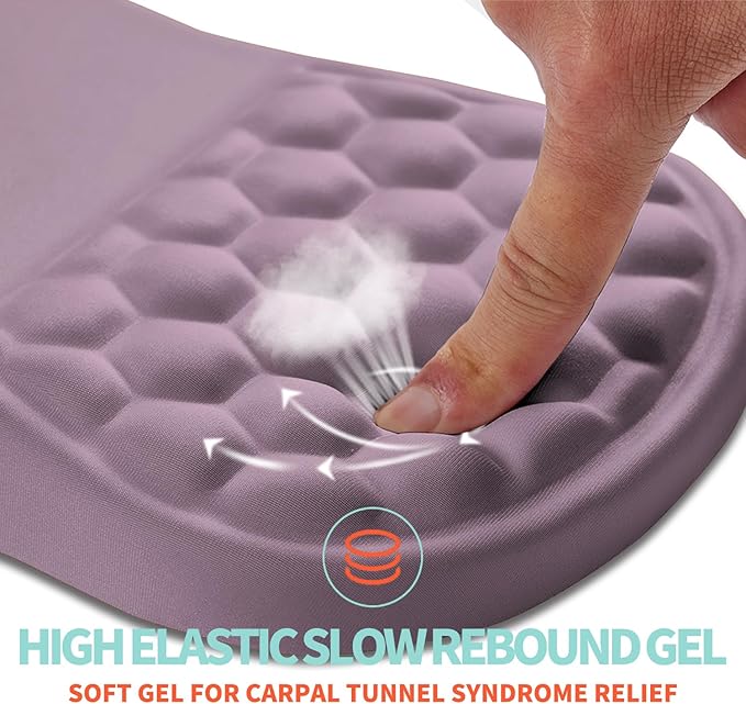 Ergonomic Mouse Pad Wrist Support with Memory Foam Massage Bulge Carpal Tunnel Pain Relief Mousepad Wrist Rest for Mouse(12x8 inch Purple)