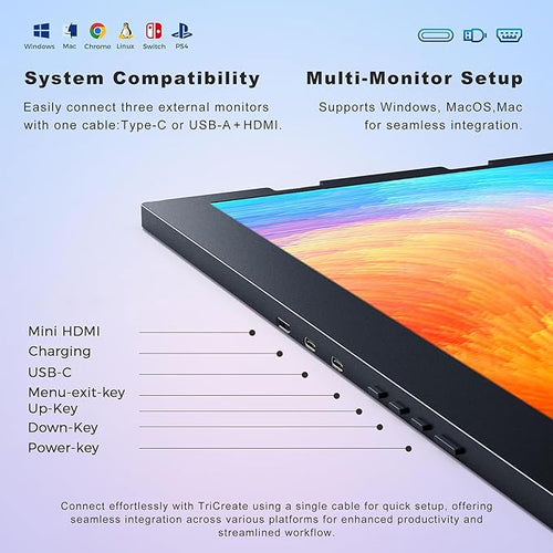 15.6 Laptop Screen Extender Monitor Portable Quad Monitor Just 1 Cable for 3 Screens FHD 1080P IPS Laptop Extender Compatible with Wins/Mac for 13.6 - 17.3 Laptops (Triple screen Grey 15.6)