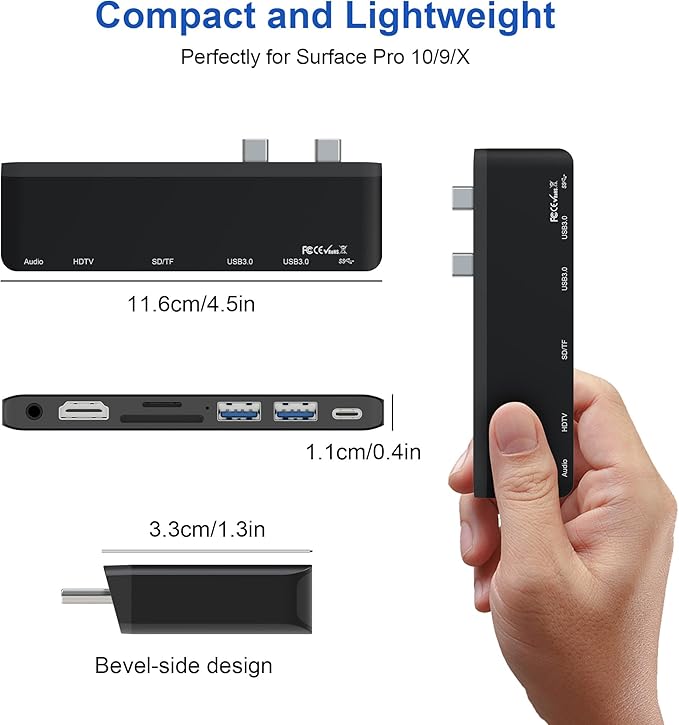 Surface Pro 9/10/11 Accessories - Surface Pro Docking Station with Thunderbolt 4(Display+Data+100W PD) 4K HDMI 2 USB3.0 3.5mm Audio SD/TF Reader HDMI+USB C Triple Display Surface Pro 11 10 9 Hub