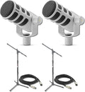 Rode PodMic White (Pair) Cardioid Dynamic Broadcast Microphones with 2X On-Stage MS7701B Boom Microphone Stands and 2X XLR Cables