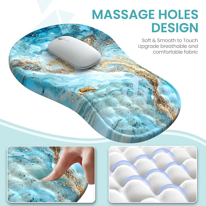 Desk Mat for Keyboard and Mouse Large Mouse Pad with Wrist Rest and Keyboard Pad 4PCS Carpal Tunnel Keyboard Wrist Support Computer Mousepad for Laptop Teal Blue Turquoise Marble