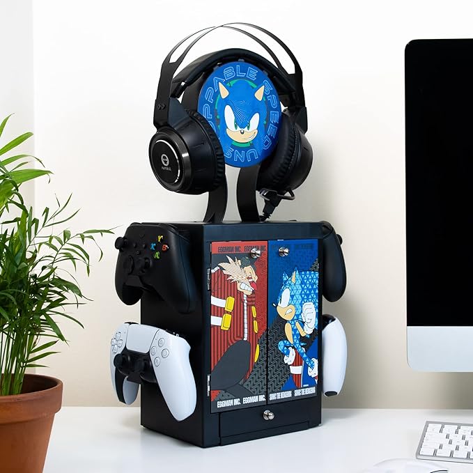 Numskull Official Sonic the Hedgehog Gaming Accessory Locker &amp Storage Stand – Holds 10 Games/DVDs 4 Controllers Headset and Accessories – Durable &amp Compact Organizer – The Hedgehog Merchand