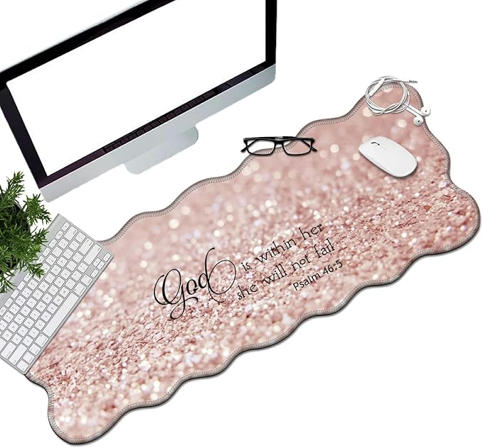 Rose Gold Psalm 46-5 Desk Mat Mouse Pad 31.5 x11.8 XL Extended Mousepad Huge Mouse Pads with Stitched Edges Desk Pad for Work Game Office Home
