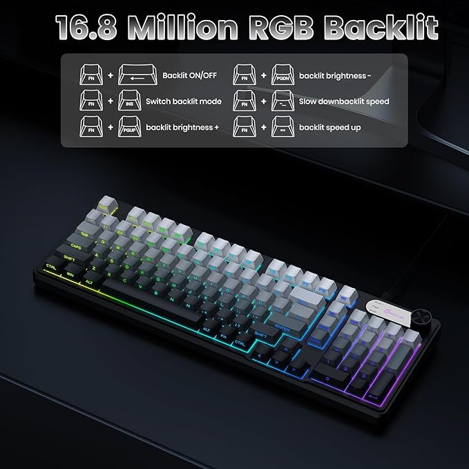 G98 Gaming Keyboard 99 Keys Silent Wired Keyboard with Number Pad &amp Knob RGB Backlit Side Printed PBT Keycaps Anti-ghosting Water Repellent Computer Keyboards for PC Mac Laptop Gamer