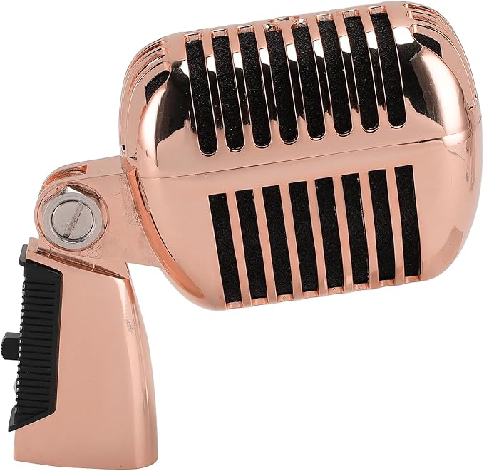 CHICIRIS Vintage Dynamic Microphone with Rack for Flexible Positioning in Karaoke Parties (Pink Gold)