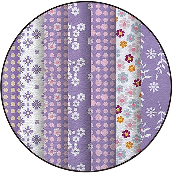 Colorful Office Chair Mat for Hardwood Floor &amp Tile Floor Anti-Slip Floor Protector Mat for Rolling Chair Washable Reusable Vintage Geometric and Circle Shapes Floral Diameter 39.4 in