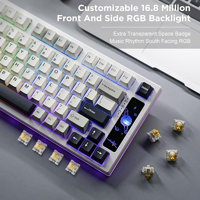 YUNZII YZ75 75% Hot Swappable Wireless Gaming Mechanical Keyboard RGB Backlights BT5.0/2.4G/USB-C Dye Sub PBT Keycaps for Linux/Win/Mac(Gateron G Pro Red White)