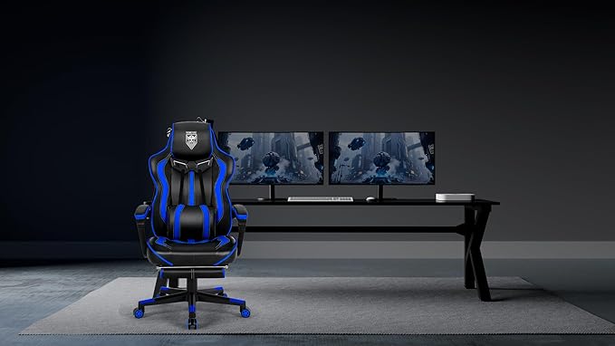Vonesse Gaming Chairs for Adults Gamer Chair with Footrest and Massage Reclining Big and Tall Ergonomic Gaming Chair Computer Chairs for Heavy People 300LBS (Blue/Black)
