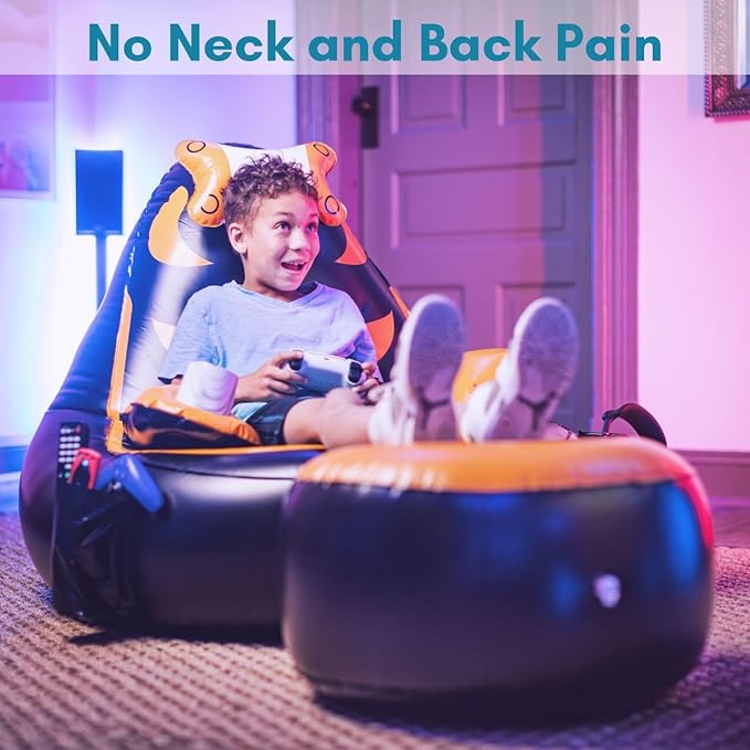 Inflatable Gaming Chair for Kids – Supports Up to 300 lbs Includes Air Pump Cup Holder 2 Pockets – Durable Bean Bag Seat Comfy Kids Gaming Chair &amp Top Gamer Chairs for Kid Room