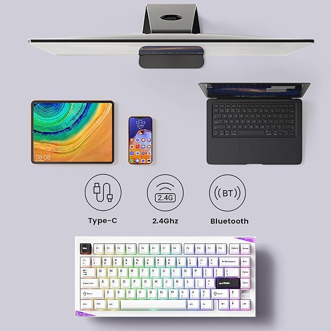 Akko Gem 01 QMK/VIA Aluminum Mechanical Keyboard Tri-Mode RGB Hot-swappable Wireless Gaming Keyboard Black on White Pre-lubed Stellar Rose Switch