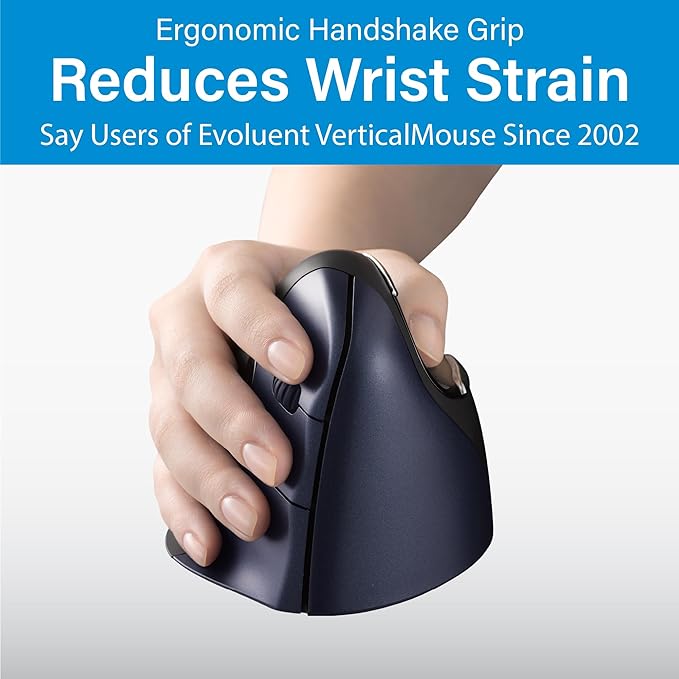Evoluent – Inventor of the Vertical Mouse – VM4RW Ergonomic Vertical Mouse Right Hand Regular Size Wireless USB Sculpted for Comfort Reduces Wrist Strain 4 Speeds 6 Customizable Buttons in Windows
