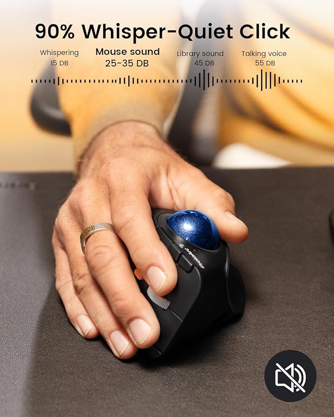 ProtoArc Vertical Wireless Trackball Mouse EM05 NL Bluetooth Ergonomic Rollerball Mouse Rechargeable Computer Laptop Thumb Mice 3 Device Connection Compatible with iPad Mac Windows PC-Blue