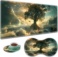 Large Gaming Mouse Pad + Mouse Wrist Rest Pad + Coaster Combination 31.5 x 11.8 Durable Non-Slip Extension Table Mat Suitable for Office and Home Cloud Tree