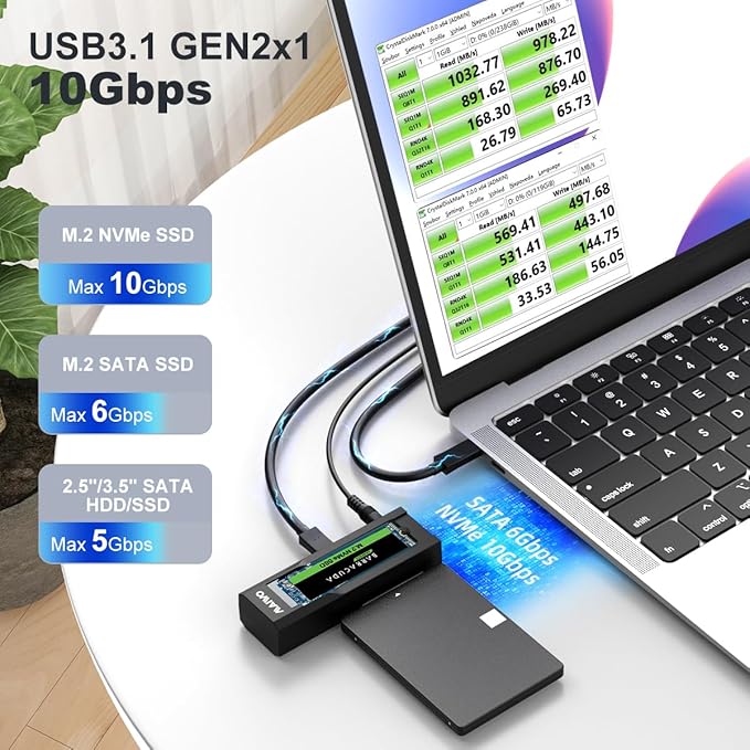MAIWO NVMe SATA M.2 to SATA 2.5'' 3.5'' Hard Drive Enclosure USB-C 10Gbps Hard Drive Reader Tool Free PCIe NVMe NGFF SATA&ampM.2 Adapter Converter Supports Any Sizes M.2 &amp 2.5''/3.5''