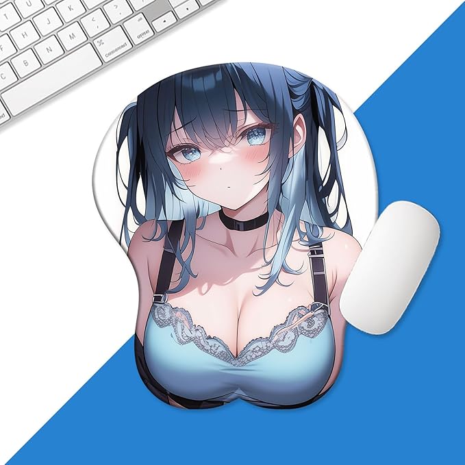 Japanese Style 3D Chest Mouse Pad with Soft Gel Wrist Support Anti-Slip Base for Anime Gaming Mouse Pad Computer Accessroies Silly Gift (Cute Girl)