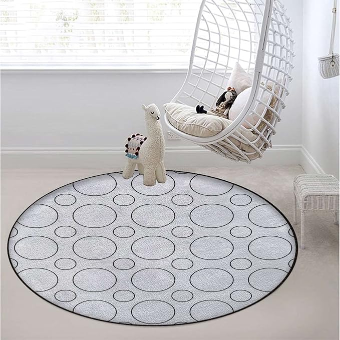 Abstract Office Chair Mat Non Slip Round Floor Mat for Hardwood Floor and Protector for Rolling Chair Circles Brush Geometric CirclesBlack White Diameter 47.2 in