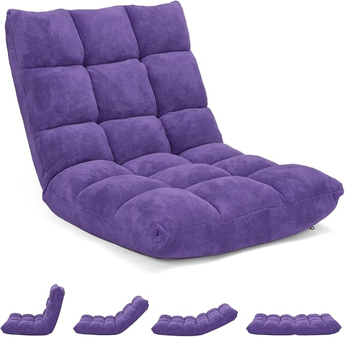 SlickBlue Adjustable Floor Chair with 14 Positions Thick Padded Cushion for Living Room
