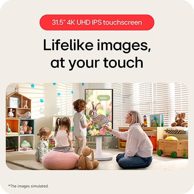 LG Swing 31.5 32U889SA 4K UHD IPS Smart Monitor Eyecare with Touchscreen Rolling Stand webOS AirPlay 2 + Screen Share Built-in Speaker HDMI USB-C 65W Tilt/Height/Swivel/Pivot Stand White