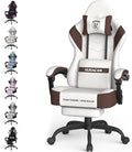 Ferghana Cotton Fabric Gaming Chair with Wider Seat Cushion Shield-Shaped Embroidery Ergonomic High Back Game Chair with Footrest Computer Chair with Massage Lumbar Support for Adult Brown
