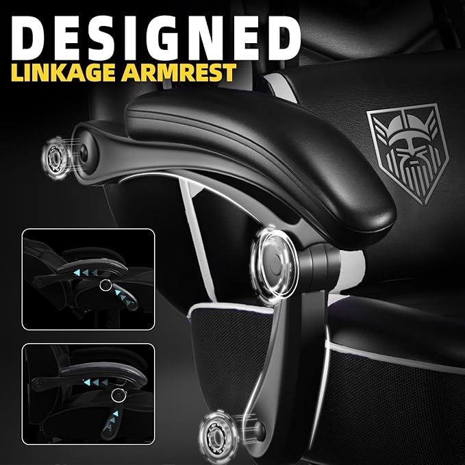Vonesse Gaming Chair Big and Tall Gaming Chair with Footrest and Massage Gaming Chairs for Adults with Lumbar Support Ergonomic High Back Computer Chair with Pocket Spring Cushion (White/Black)