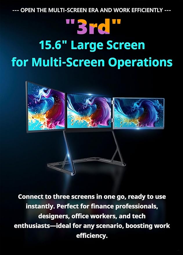 Laptop Screen Extender Triple Monitor Mount Stand Triple Screen Laptop Monitor Extender Portable 3 Screen Display with Single USB-C Foldable Aluminum Multi-Monitors for Office (1 Set)