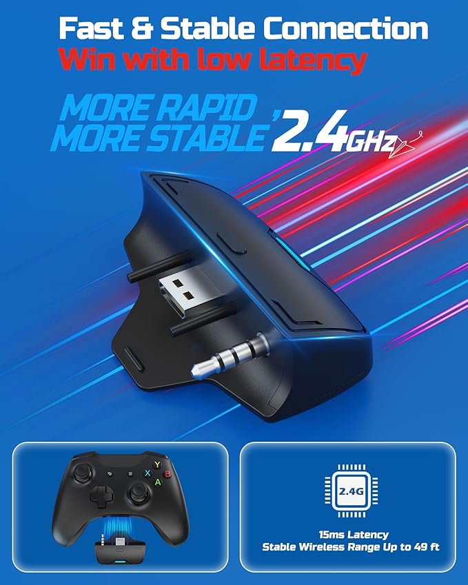 BINNUNE Wireless Gaming Headset for Xbox Series X|S &amp Xbox One Low Latency Wireless + Bluetooth Flip-to-Mute Noise Cancelling Mic 50mm Drivers 40H Battery Over-Ear Headphones