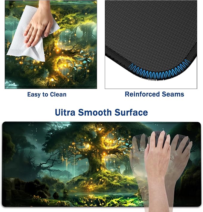 Large Mouse Pad + Keyboard Wrist Rest Set Extended Gaming Mousepad (31.5X11.8 inch) with Non-Slip Rubber Ergonomics Memory Foam Mouse Wrist Rest Support Tree of Life Pattern XXL Desk Pad