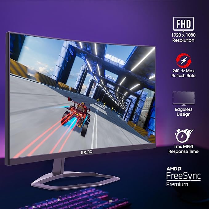 Kado 25 Class Dual Gaming Monitor Setup - 2-Pack 24.5 Curved 1500R 240Hz 1ms 1920x1080 Computer Monitor Parallel Gaming AMD FreeSync Premium Panoramic VESA Mount HDMI DisplayPort Built-in Speakers