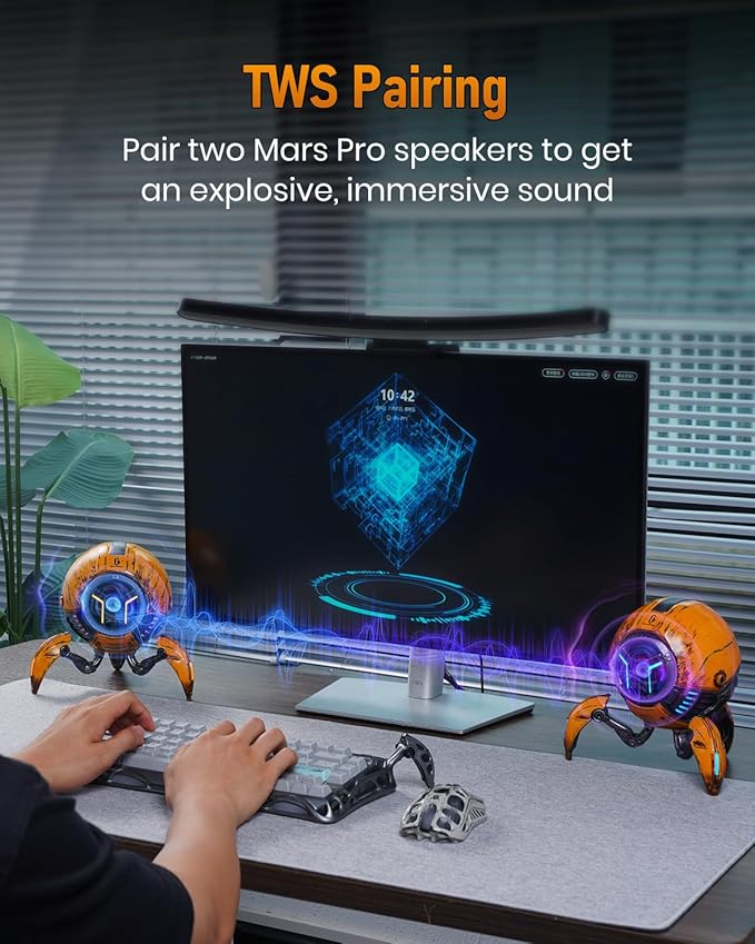 GravaStar Loudspeakers Mars Pro Portable Bluetooth Speaker New Version Deep Bass Loud Stereo Sound 15H Playtime 6 RGB Lights Dual Pairing Portable for Home Outdoors Party Camping Home Gifts