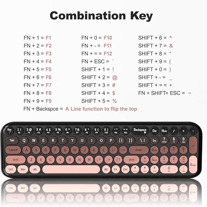 Wireless Keyboard and Mouse Combo MOWUX Compact Typewriter Retro Round Computer Keyboard Cute Optical Mouse Wireless Plug and Play for Laptop PC Computer- BlackBerry Gradient