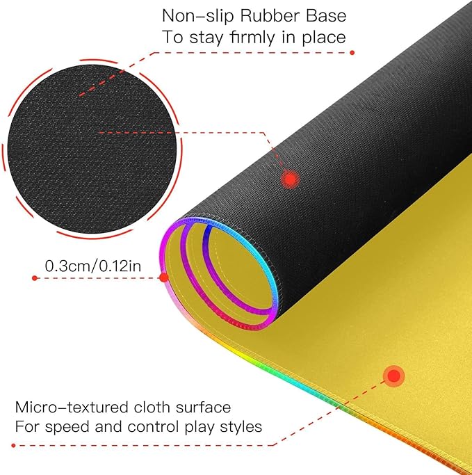 Gold Mouse Pad Gaming Mousepad Non Slip Desk Mat Wireless Charging RGB Computer Mouse Pads Keyboard Mats Pad for Home Office Desktop 35.4 x 15.7 in