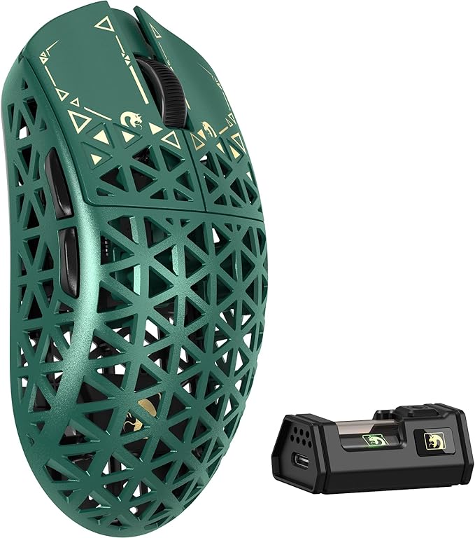 MAMBASNAKE M5 Ultra Carbon Fiber 8KHz Wireless Gaming MousePAW3950MAX Sensor 42K DPI39g Superlight Tri-Mode 2.4GHz/BT/Wired Computer MiceWeb Driver Supportfor Win/Mac/FPS/MOBA/Esports-Green (A)