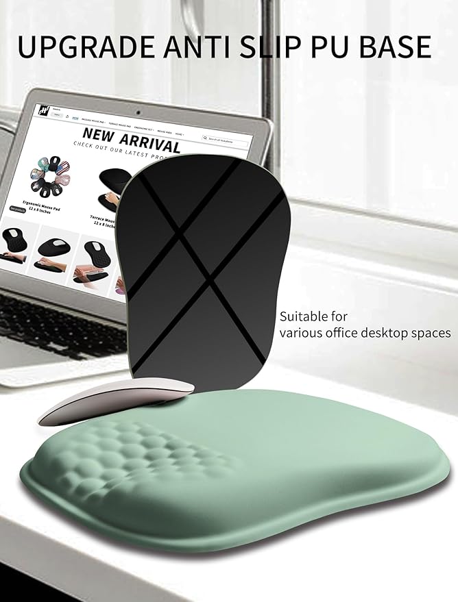 Hokafenle Ergonomic Wrist-Hugging Mouse Pad Wrist Support U-Shaped Holding Wrist Rest Mousepad for Carpal Tunnel Pain Relief with Cushioned Memory Foam Slope Massage Bulge (10.2x8.3 inLight Green)