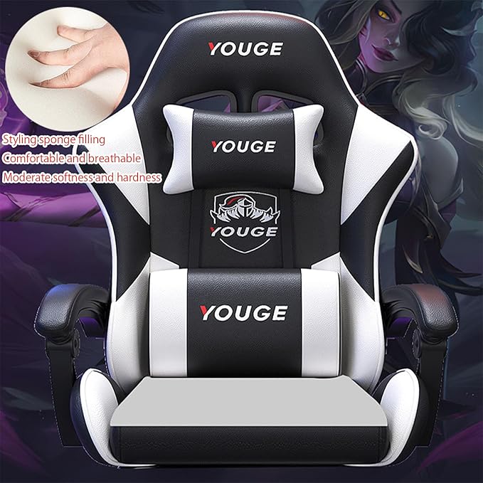 Gaming Chair with Lumbar Massage Computer Chair with Footrest Ergonomic Gaming Chair Office Seat with Wide Angle Reclining Suitable for Office Gaming Live Streaming withfootrest BlackBlue