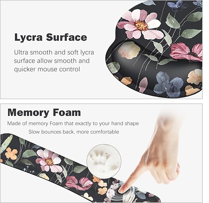 ARTSO Desk Mat Large Gaming Mouse Pad Wrist Support Set Ergonomic Keyboard Wrist Rest Desk Pad with Coaster Combo Extended Mousepad with Non-Slip for Home Office Flowers Plants