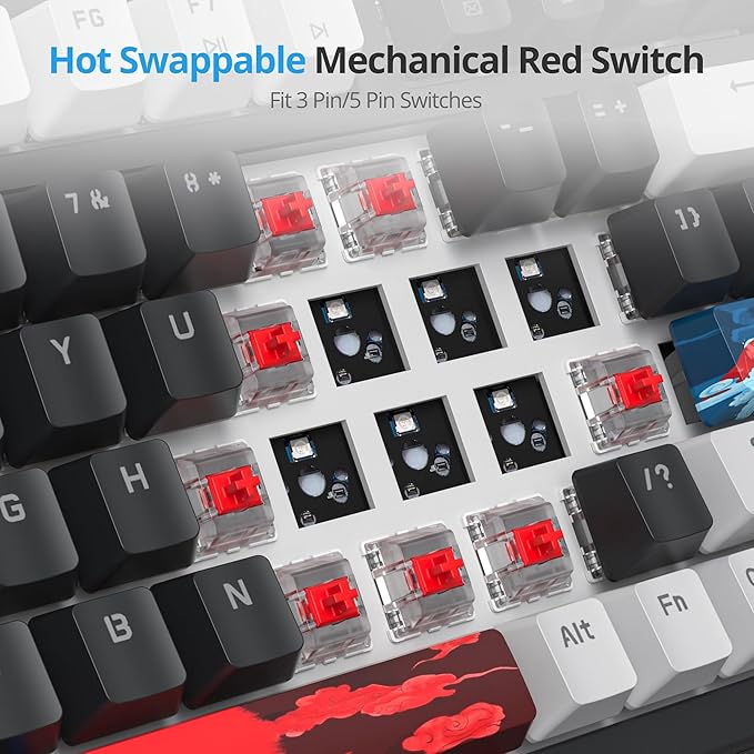 Wired Creamy Gaming Keyboard with Number Pad 96% Hot-swappable Mechanical Keyboard Full Layout Custom Keyboard Gasket Mounted with Red Switch Knob Control(Black)