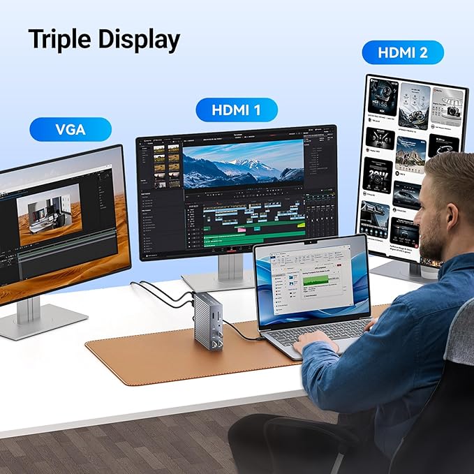 ACASIS USB C Docking Station Dual Monitor 16-in-1 Laptpop Docking Station with 2* HDMIVGA2.5G EthernetSD/TF10Gbps USB-C 3.13.5mm AudioPD100WUSBC Hub for Dell/Lenovo/HP/ThinkPad (Sliver)