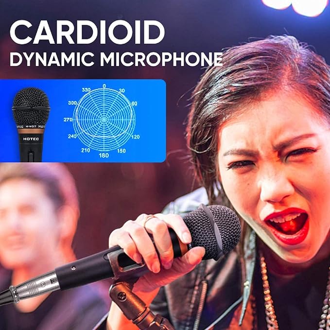 HOTEC Premium Wired Vocal Dynamic Handheld Microphones - Includes 19ft Detachable XLR Cable and ON/Off Switch - 2 Pack Metal Black