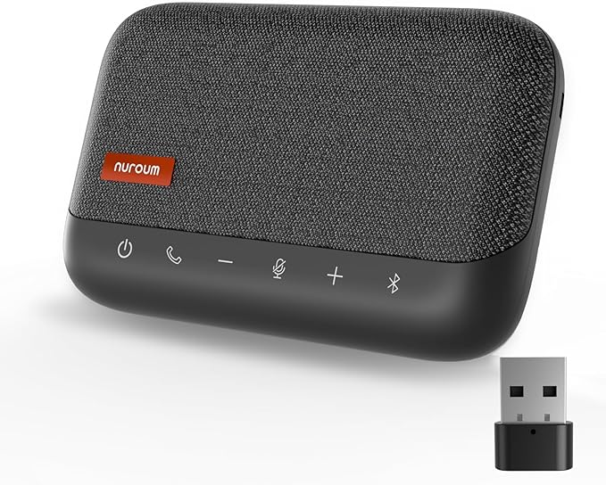 NUROUM A15 Conference Speaker and Microphone Portable Bluetooth Wireless Speakerphone 360° Noise Cancelling Voice Pickup Daisy Chian for Calls/Computer/PC/Laptop via Bluetooth/Dongle/USB-A/C Grey