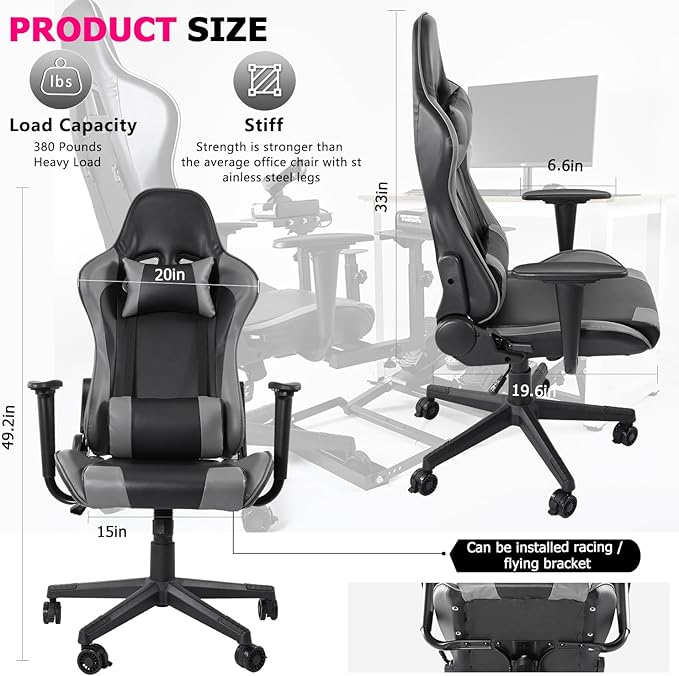 Minneer Flight Racing Simulator Gaming Chair Rotatable Lifting with Waist Pillow Headrest Pulley Racing Seats Flight Stand Hard High Back Reclining Gamer Office Chair