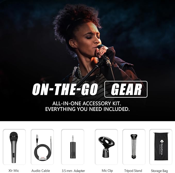 Professional Vocal Microphone for Singing Dynamic Karaoke Handheld Wired Microphone with 16ft XLR to 1/4 Audio Cable Studio Mic for Speaker Amplifier Mixer and Karaoke Machine