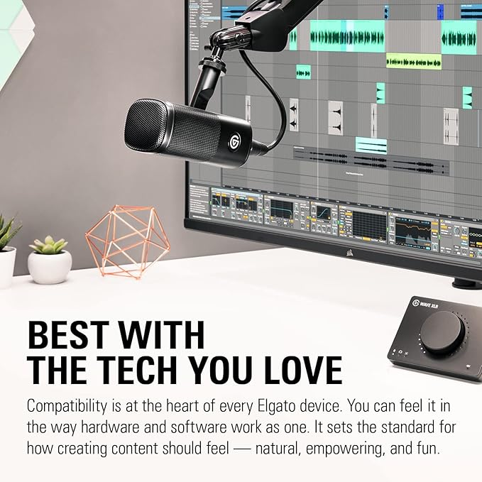 Elgato Wave DX - Dynamic XLR Microphone Cardioid pattern Noise Rejection speech optimised for Podcasting Streaming Broadcasting No Signal Booster Required works with any Interface for Mac PC