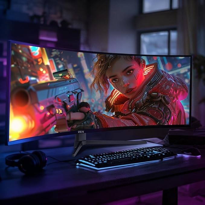 ZZA 49 Inch Ultrawide Curved Gaming Monitor 120Hz DQHD 5120x1440P 1500R Ultra-Wide 32:9 Screen 1ms MPRT HDR FreeSync G-Sync Compatible VESA Compatible Height/Tilt Adjustable