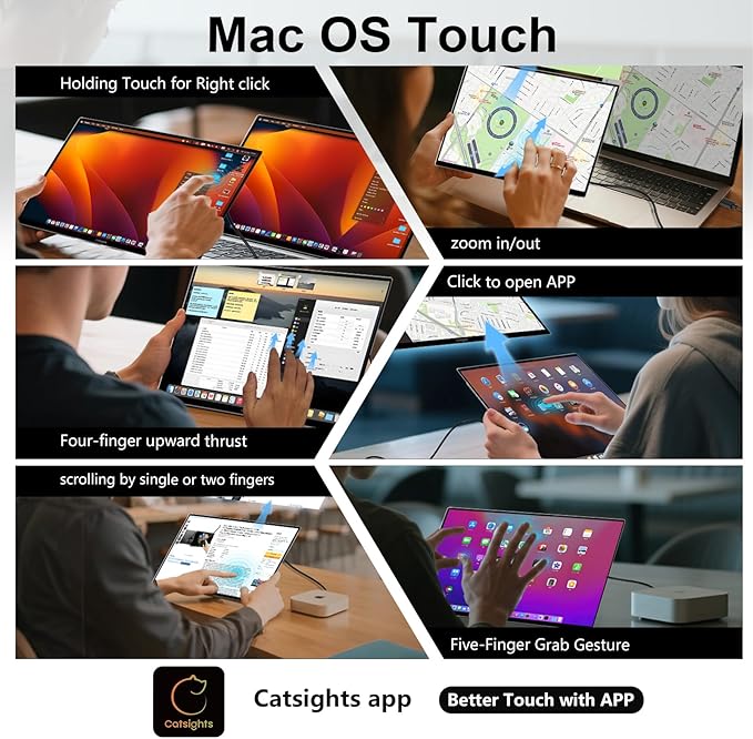 Portable Monitor Touchscreen for Mac 13.3 2.5K Touch Screen Monitor with Protective Sleeve USB-C Plug &amp Play 1500:1 0.22 Ultra-Thin Laptop Screen Extender for Mac Laptop PC Switch