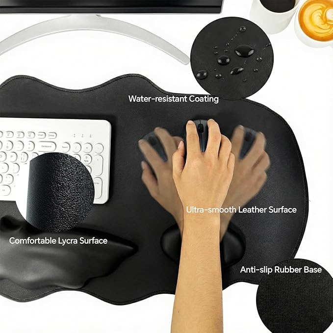 Bat Mouse Pad PU Leather Mousepad 3 in 1 Keyboard Wrist Rest and Mouse Wrist Rest Ergonomic Bat Wrist Rest Waterproof Leather Surface Easy Typing Cushion with Memory Foam for Home Office