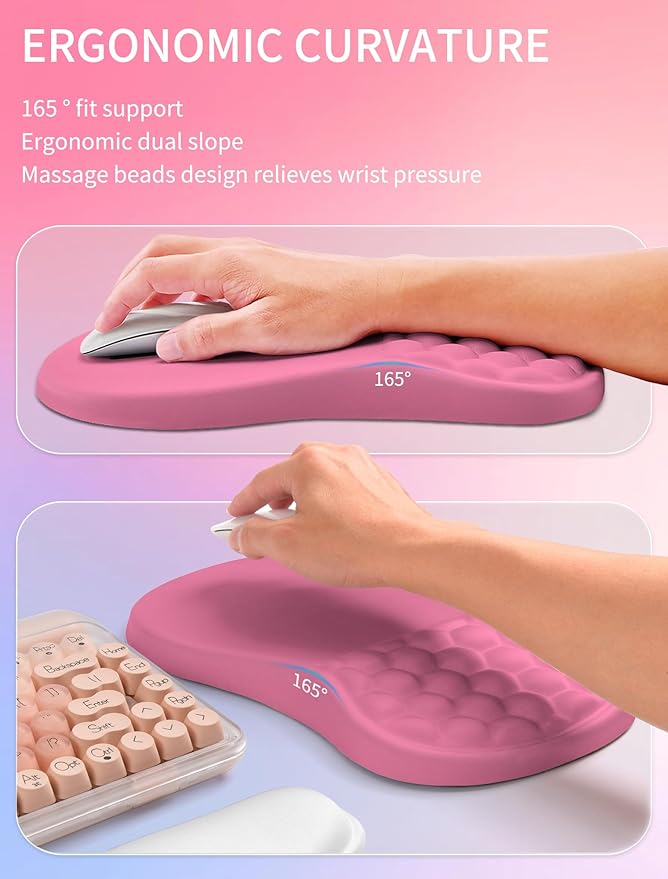 Hokafenle 2in1 Combination Wave Keyboard Wrist Rest and Ergonomic Curvature Mouse Pad Wrist Support for Relieve Wrist Pain Filled with Soft Cushion Memory Foam Tough Guy Pink