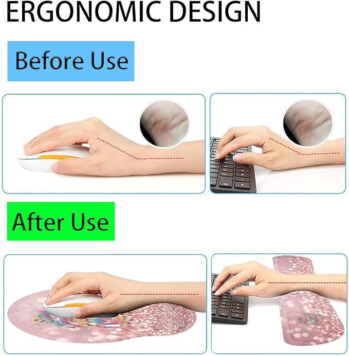 Keyboard Wrist Rest and Mouse Pad Wrist Support Set with CoastersStay Positive Work Hard and Make It Happen Inspirational Quote Wrist Mouse Pad with Non-Slip PU Base for Computer Laptop Home Office